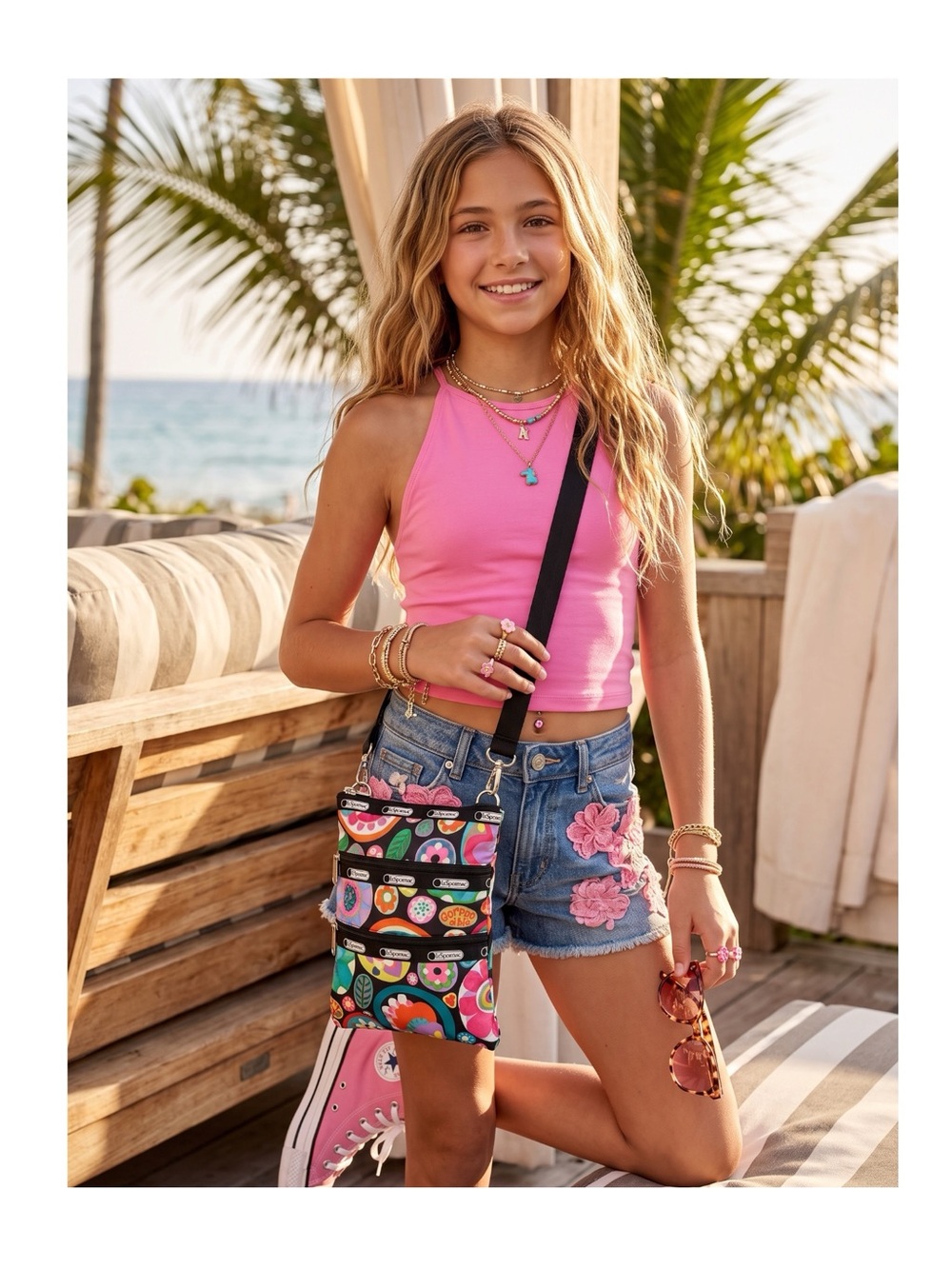 LeSportSac ✿ Crossbody Bag Festival Handbag  ✿ Mixed Multi Floral Print ✿ 3X Zip